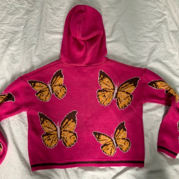 Cropped, Hooded, Zip Front Cardigan with Butterflies - Picture 8 of 11